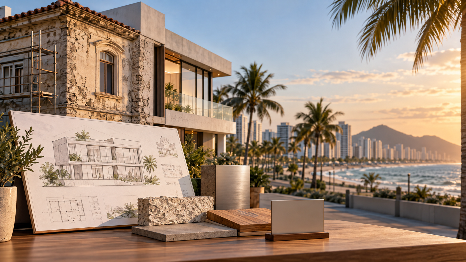 Imóvel antigo em transformação com projeto arquitetônico de novo empreendimento residencial